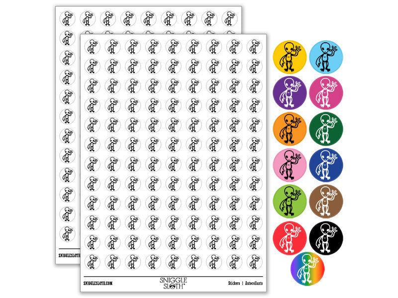 Waving Gray Alien Extraterrestrial Scifi Science Fiction Round Sticker Pack