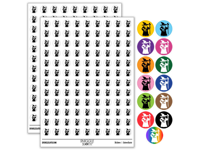 Wise Old Wizard With Staff Fantasy Book Round Sticker Pack