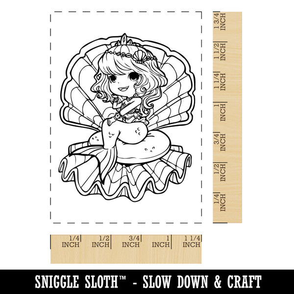 Fancy Kawaii Chibi Mermaid Princess in Giant Clam Shell Rectangle Rubb ...