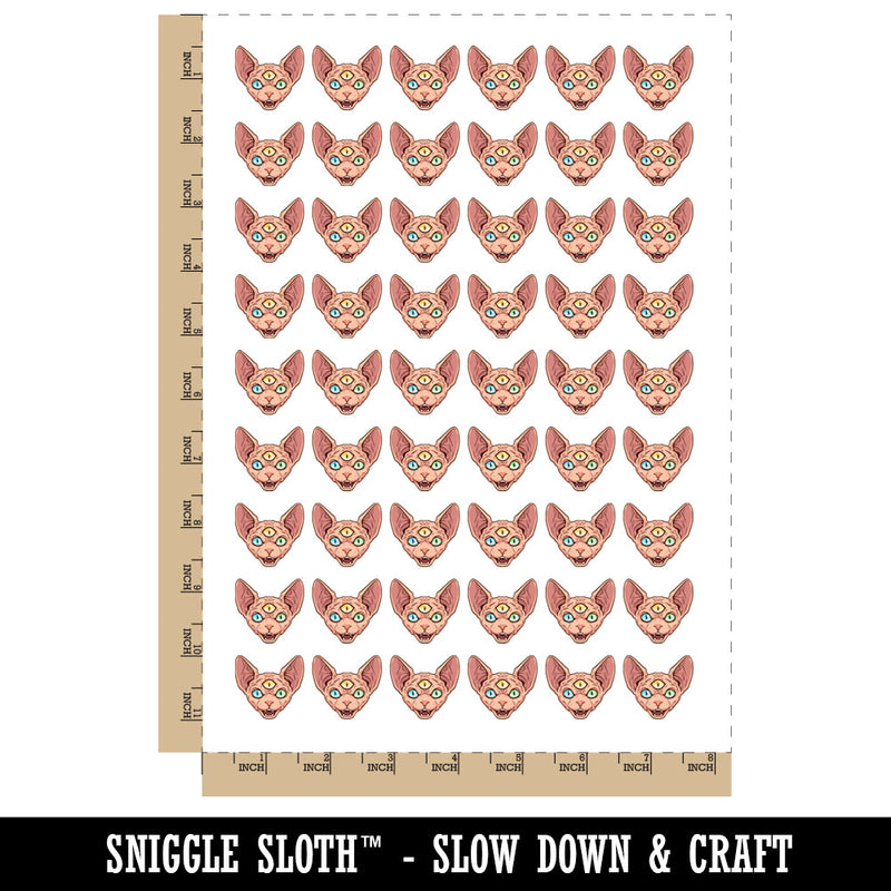 Three Eyed Sphynx Cat Hairless Spooky Scary Temporary Tattoo Water Resistant Fake Body Art Set Collection (1 Sheet)