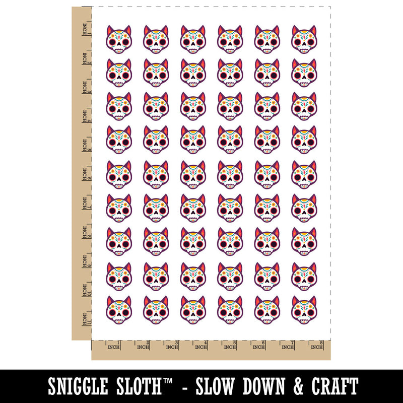 Dia De Los Muertos Cat Skull Temporary Tattoo Water Resistant Fake Body Art Set Collection (1 Sheet)