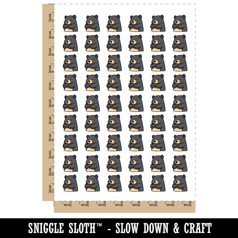 Grumpy Cartoon Black Bear Arms Crossed Temporary Tattoo Water Resistant Fake Body Art Set Collection (1 Sheet)