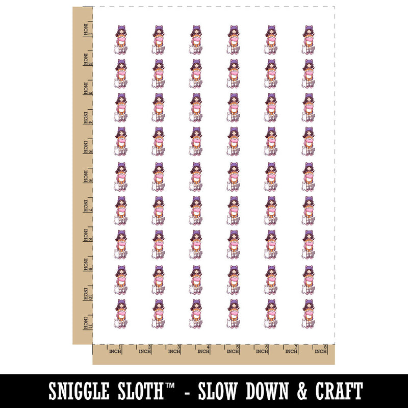 Kawaii Cat Girl with Cats Temporary Tattoo Water Resistant Fake Body Art Set Collection (1 Sheet)