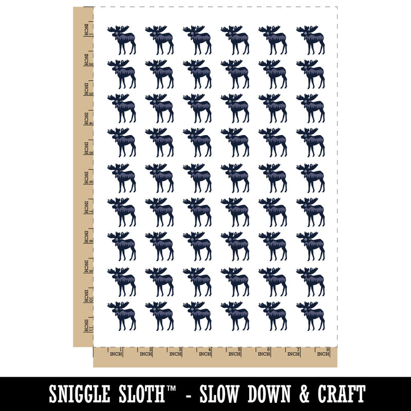 Mountain Scene Moose Silhouette Temporary Tattoo Water Resistant Fake Body Art Set Collection (1 Sheet)