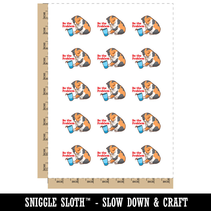 Be The Problem Mischievous Calico Cat Pushing Cup Temporary Tattoo Water Resistant Fake Body Art Set Collection