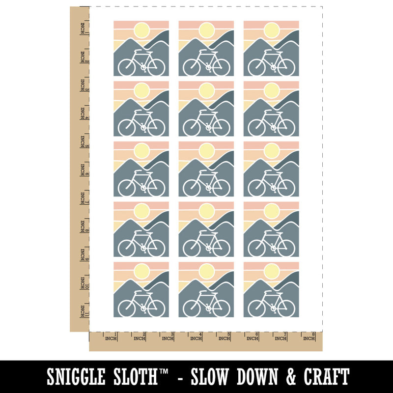 Bike Mountains Sunset Mountain Biking Cycle Temporary Tattoo Water Resistant Fake Body Art Set Collection (1 Sheet)
