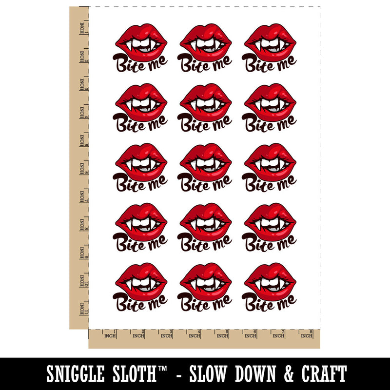 Bite Me Vampire Teeth Lips Fangs Temporary Tattoo Water Resistant Fake Body Art Set Collection (1 Sheet)