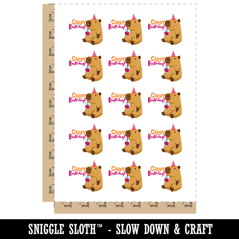Cappy Happy Birthday Capybara Temporary Tattoo Water Resistant Fake Body Art Set Collection (1 Sheet)