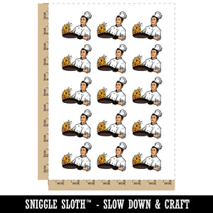 Chef Cook With Frying Pan Fried Rice Temporary Tattoo Water Resistant Fake Body Art Set Collection (1 Sheet)