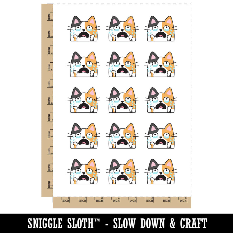 Crying Upset Cat Temporary Tattoo Water Resistant Fake Body Art Set Collection (1 Sheet)