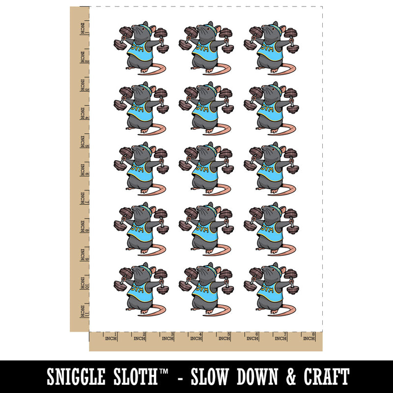 Cute Funny Gym Rat with Dumbbells and Sweatband Rodent Temporary Tattoo Water Resistant Fake Body Art Set Collection