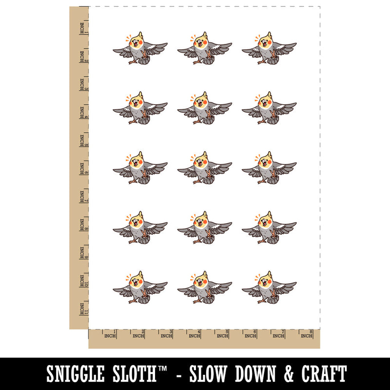 Excited Happy Dancing Cinnamon Cockatiel Bird Temporary Tattoo Water Resistant Fake Body Art Set Collection (1 Sheet)