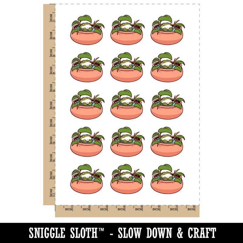 Flourishing Moisturized Happy Frog In Clay Jar Temporary Tattoo Water Resistant Fake Body Art Set Collection (1 Sheet)