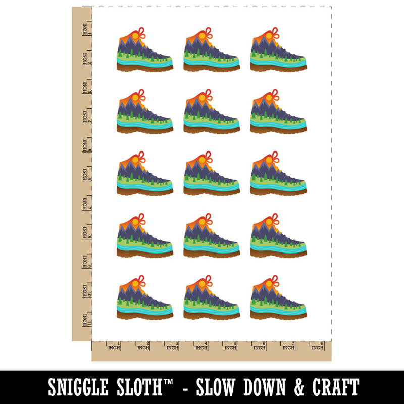 Hiking Boot Mountain Scene Temporary Tattoo Water Resistant Fake Body Art Set Collection (1 Sheet)