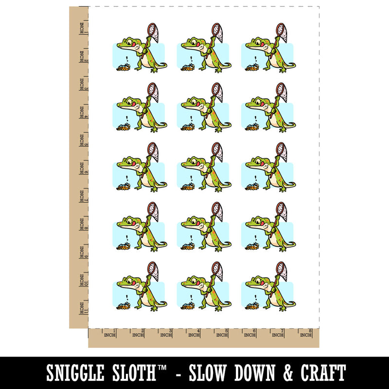 Hungry Lizard Hunting Caterpillar with Net Temporary Tattoo Water Resistant Fake Body Art Set Collection (1 Sheet)