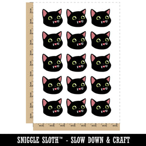 I Love You Black Cat Heart Tongue Cute Pet Temporary Tattoo Water Resistant Fake Body Art Set Collection (1 Sheet)