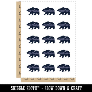 Mountain Scene Bear Silhouette Temporary Tattoo Water Resistant Fake Body Art Set Collection (1 Sheet)