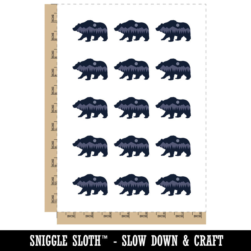 Mountain Scene Bear Silhouette Temporary Tattoo Water Resistant Fake Body Art Set Collection (1 Sheet)
