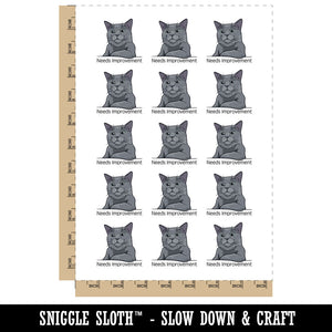 Needs Improvement Russian Blue Cat Condescending Unimpressed Temporary Tattoo Water Resistant Fake Body Art Set
