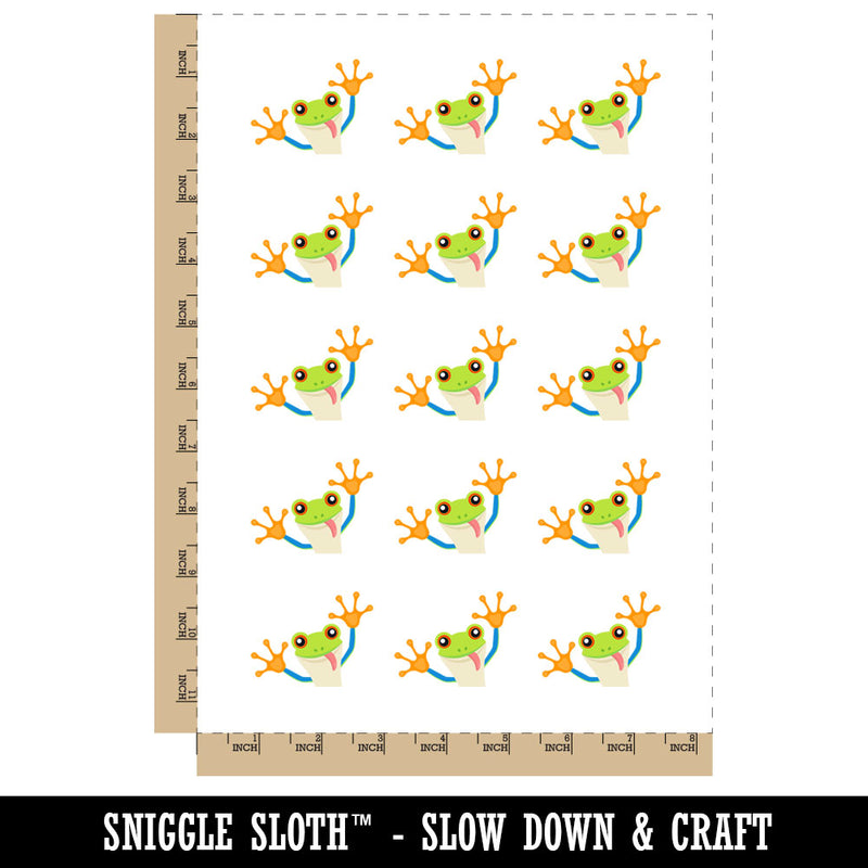 Peeking Friendly Tree Frog Temporary Tattoo Water Resistant Fake Body Art Set Collection (1 Sheet)