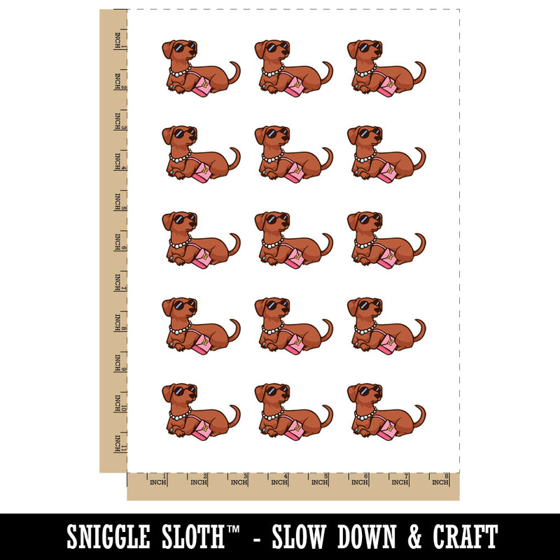 Posh Rich Snobby Dachshund Dog Sunglasses Purse Temporary Tattoo Water Resistant Fake Body Art Set Collection (1 Sheet)
