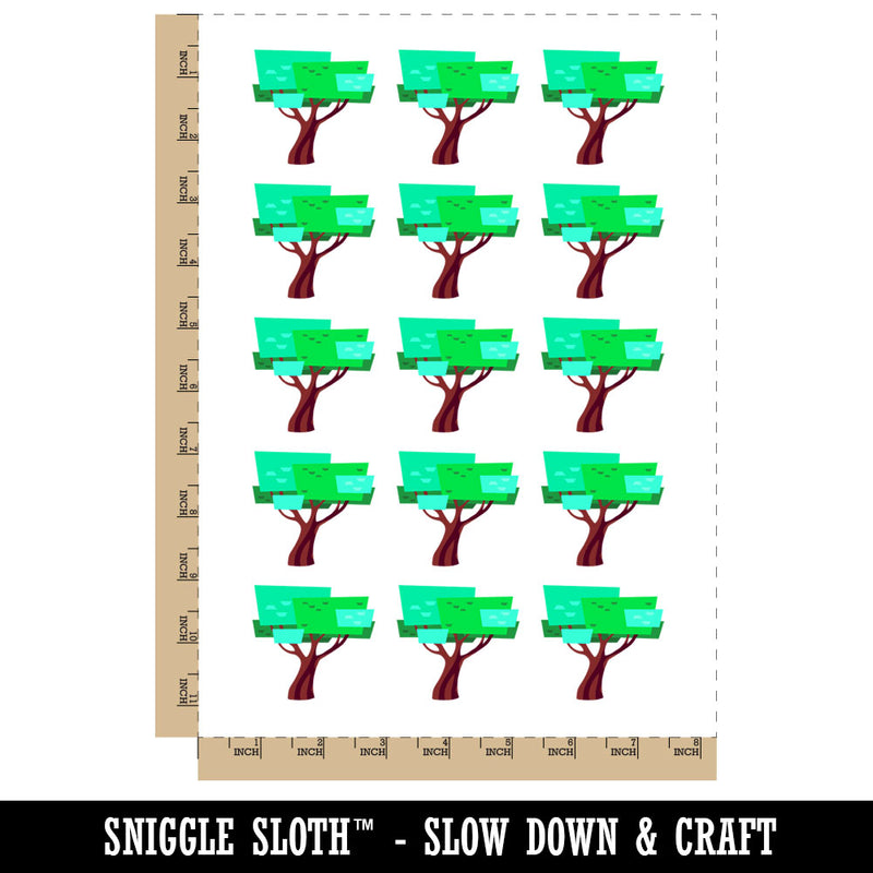 Stylized Geometric Tree Blocky Artsy Temporary Tattoo Water Resistant Fake Body Art Set Collection (1 Sheet)