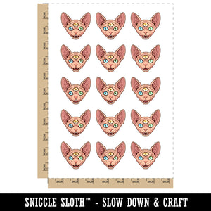 Three Eyed Sphynx Cat Hairless Spooky Scary Temporary Tattoo Water Resistant Fake Body Art Set Collection (1 Sheet)