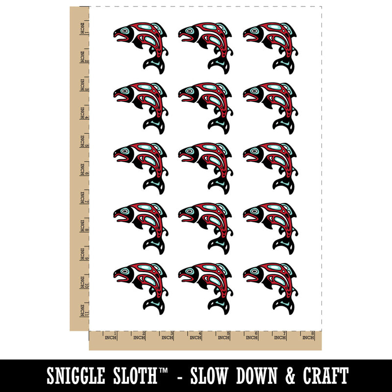 Tribal Native American Salmon Fish Totem Temporary Tattoo Water Resistant Fake Body Art Set Collection (1 Sheet)