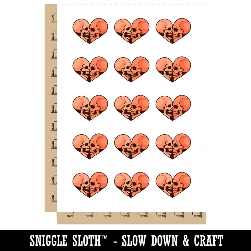 Two Skulls Kissing Heart Temporary Tattoo Water Resistant Fake Body Art Set Collection (1 Sheet)