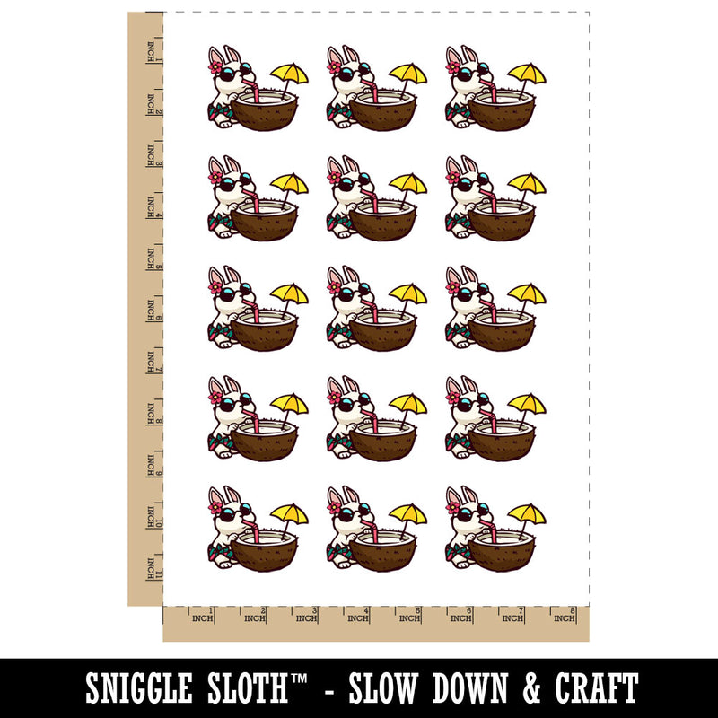 Vacation Bunny Rabbit Drinking Coconut Temporary Tattoo Water Resistant Fake Body Art Set Collection (1 Sheet)