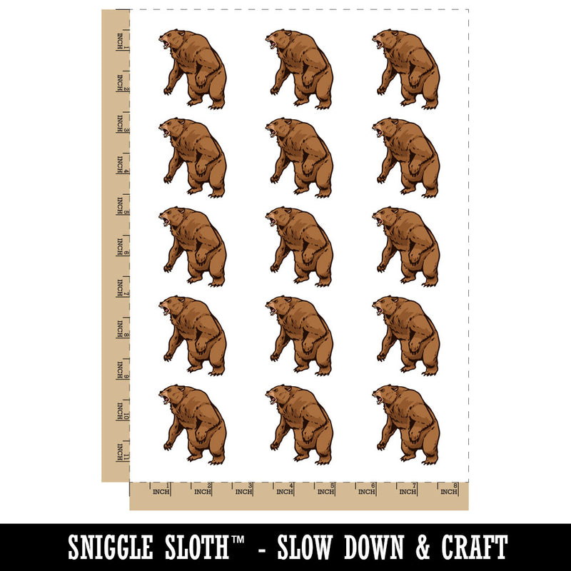 Angry Grizzly Bear Standing and Roaring Temporary Tattoo Water Resistant Fake Body Art Set Collection (1 Sheet)
