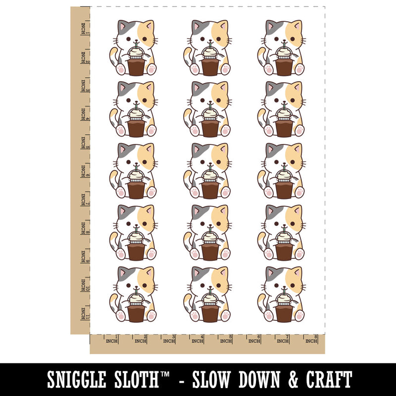 Cat Drinking Coffee Temporary Tattoo Water Resistant Fake Body Art Set Collection (1 Sheet)