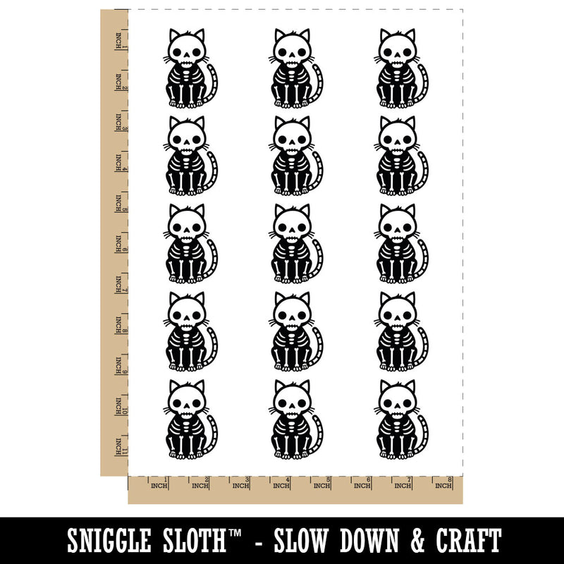 Creepy Cute Cat Skeleton Temporary Tattoo Water Resistant Fake Body Art Set Collection (1 Sheet)