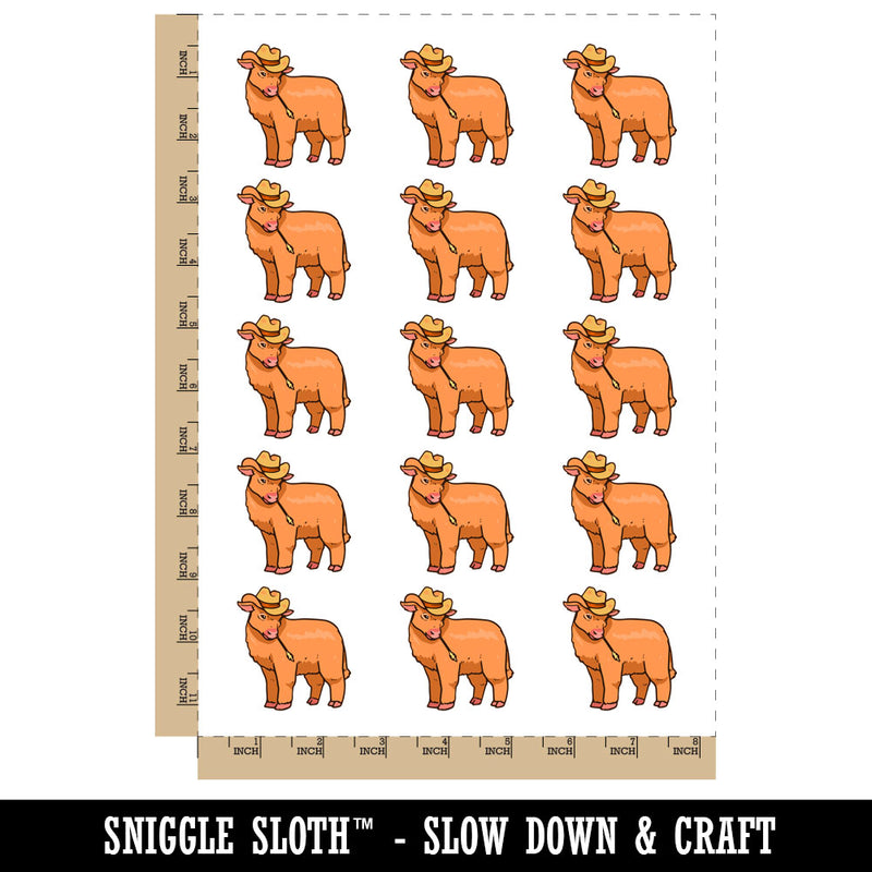 Cute Fluffy Cow with Cowboy Hat Calf Temporary Tattoo Water Resistant Fake Body Art Set Collection (1 Sheet)