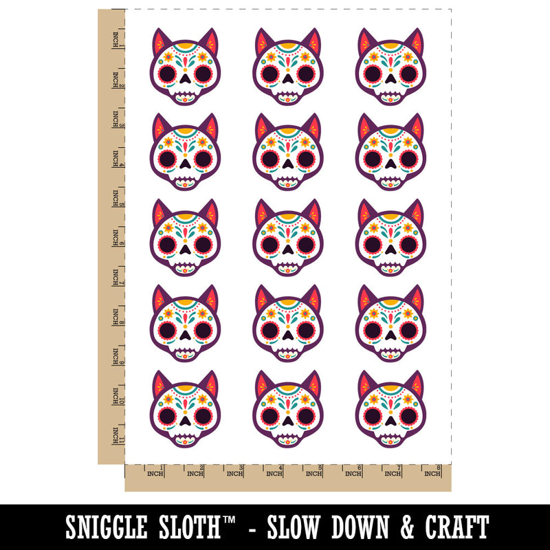 Dia De Los Muertos Cat Skull Temporary Tattoo Water Resistant Fake Body Art Set Collection (1 Sheet)
