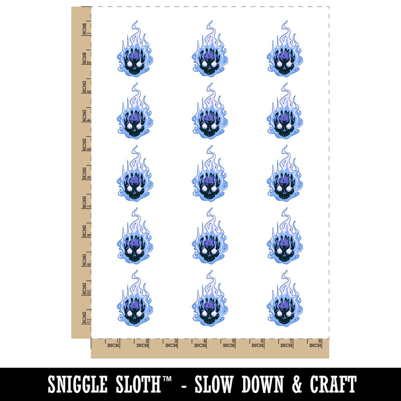 Flaming Skull Ghost Skeleton Head Monster Temporary Tattoo Water Resistant Fake Body Art Set Collection (1 Sheet)