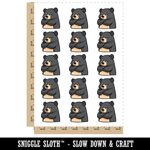 Grumpy Cartoon Black Bear Arms Crossed Temporary Tattoo Water Resistant Fake Body Art Set Collection (1 Sheet)