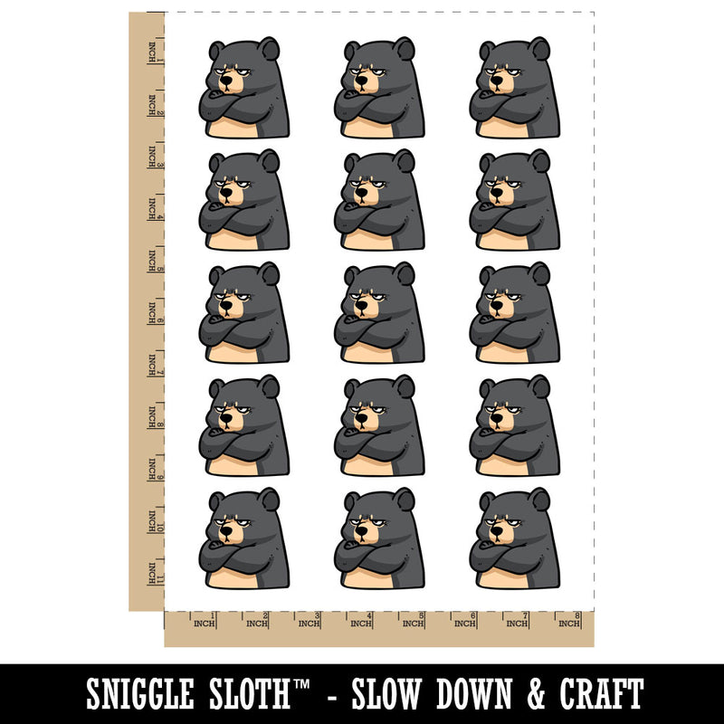 Grumpy Cartoon Black Bear Arms Crossed Temporary Tattoo Water Resistant Fake Body Art Set Collection (1 Sheet)