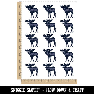 Mountain Scene Moose Silhouette Temporary Tattoo Water Resistant Fake Body Art Set Collection (1 Sheet)