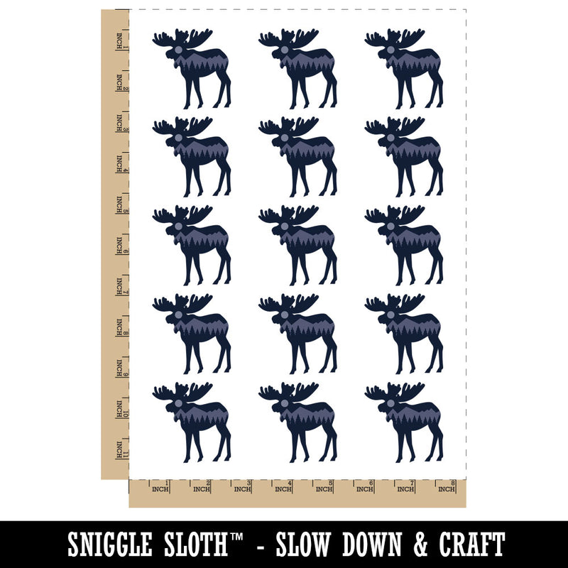 Mountain Scene Moose Silhouette Temporary Tattoo Water Resistant Fake Body Art Set Collection (1 Sheet)