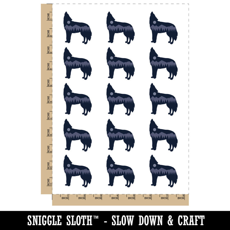 Mountain Scene Wolf Silhouette Temporary Tattoo Water Resistant Fake Body Art Set Collection (1 Sheet)