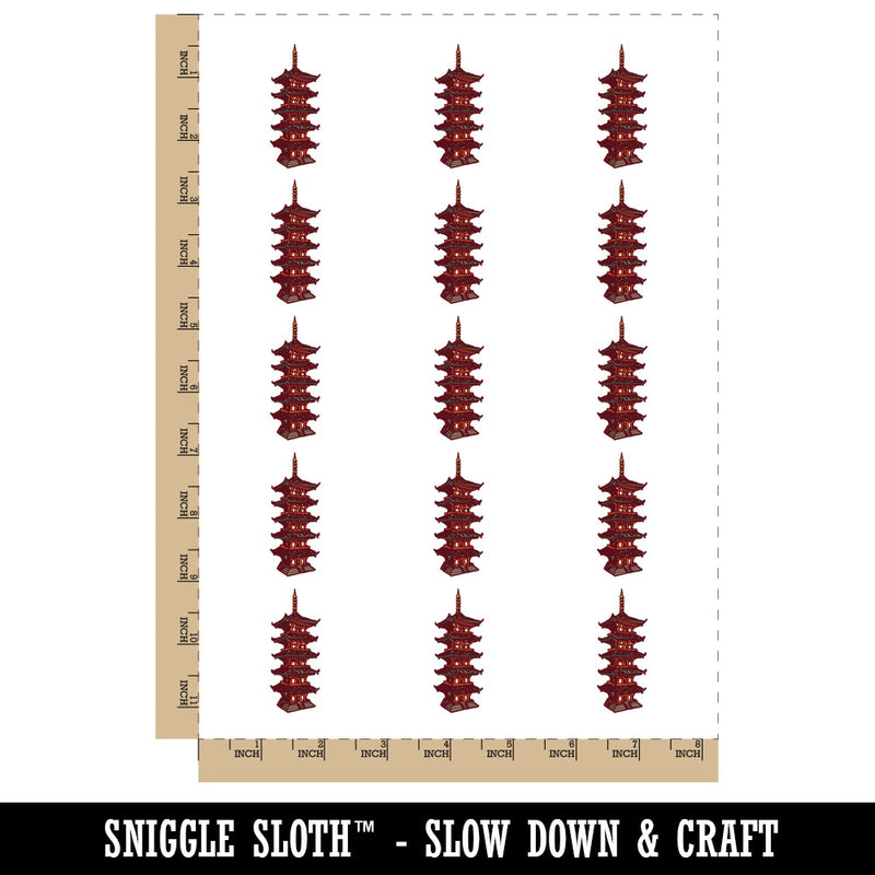 Pagoda Asian Buddhist Tower Building Temporary Tattoo Water Resistant Fake Body Art Set Collection (1 Sheet)