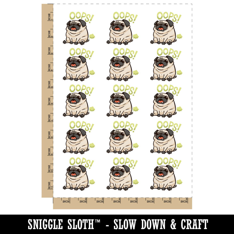 Pug Fart Oops Accident Funny Dog Temporary Tattoo Water Resistant Fake Body Art Set Collection (1 Sheet)