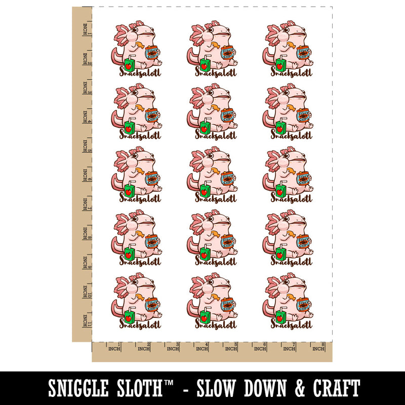 Snacksalotl Snacking Axolotl Hungry Salamander Temporary Tattoo Water Resistant Fake Body Art Set Collection (1 Sheet)