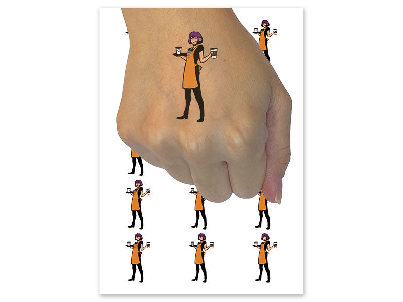 Cafe Waitress Barista with Coffee Temporary Tattoo Water Resistant Fake Body Art Set Collection (1 Sheet)
