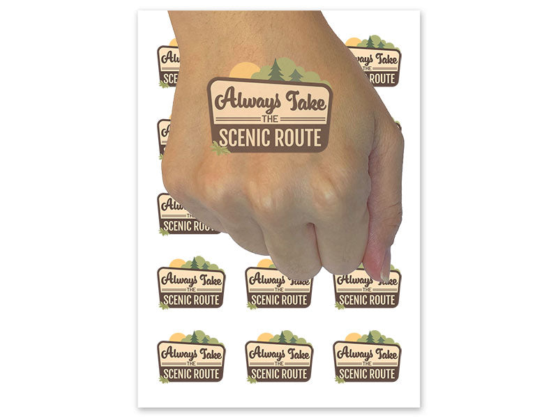 Always Take The Scenic Route Hiking Travel Forest Temporary Tattoo Water Resistant Fake Body Art Set Collection