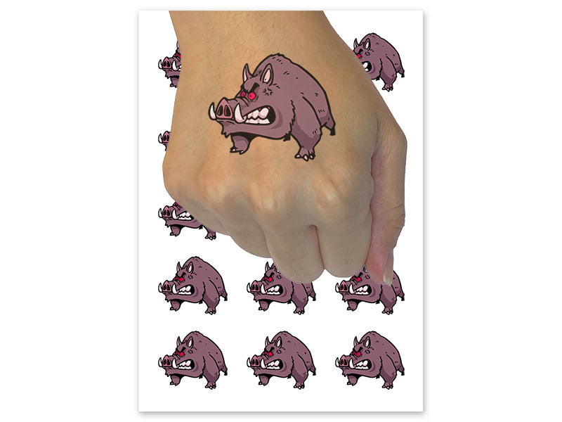 Angry Raging Boar Pig Tusks Temporary Tattoo Water Resistant Fake Body Art Set Collection (1 Sheet)