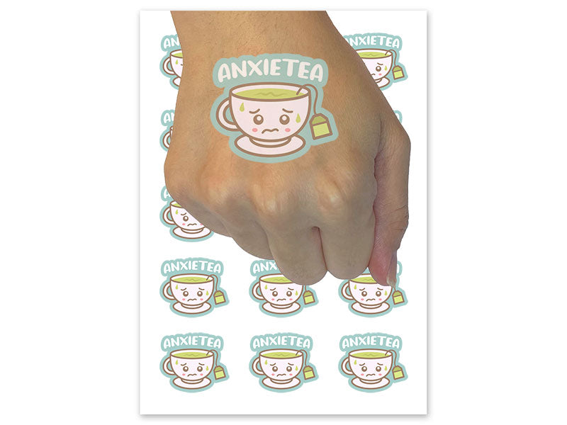 Anxietea Anxiety Anxious Cup of Tea Temporary Tattoo Water Resistant Fake Body Art Set Collection (1 Sheet)
