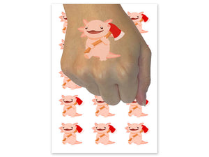Axing Axolotl with Axe Temporary Tattoo Water Resistant Fake Body Art Set Collection (1 Sheet)