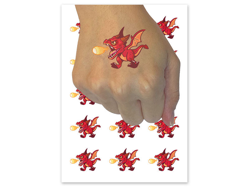 Baby Dragon Fireball Drake Whelp Fantasy Temporary Tattoo Water Resistant Fake Body Art Set Collection (1 Sheet)